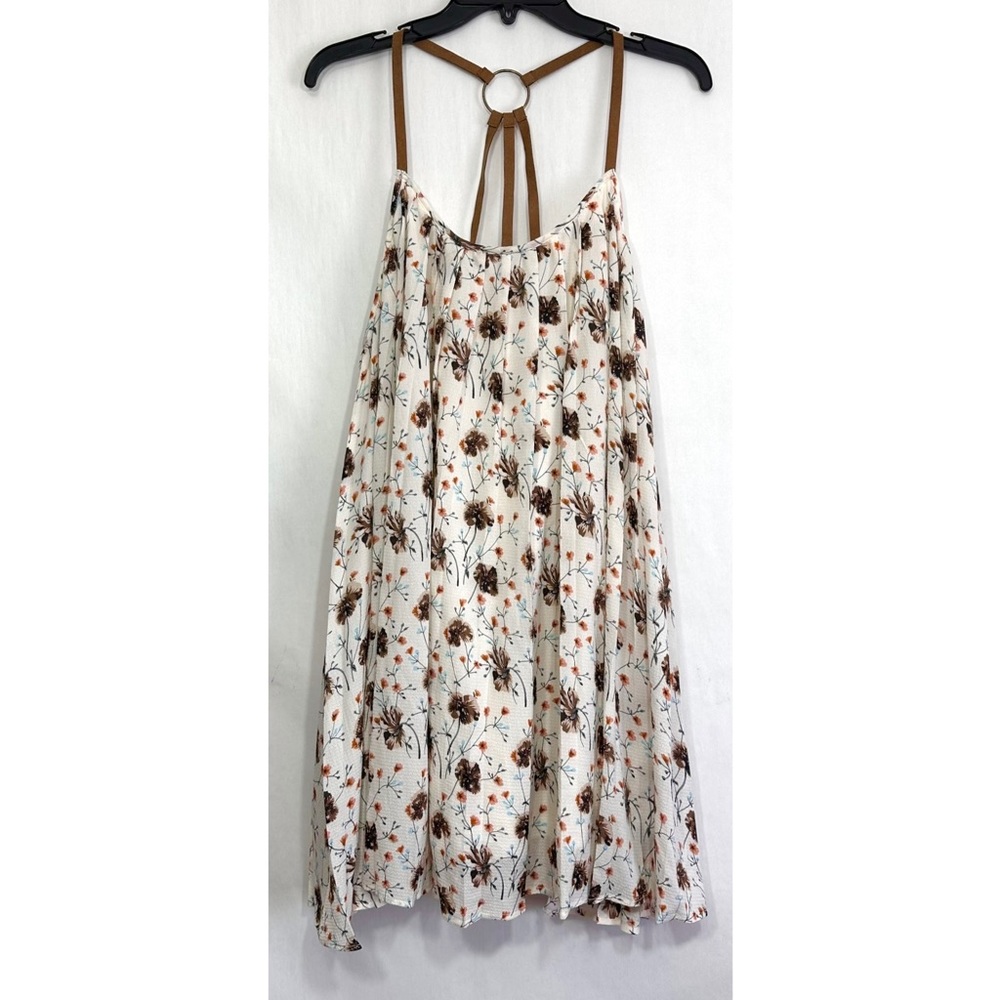 Entro Women’s Cream Brown Floral Boho Halter Flowy Open Back Dress